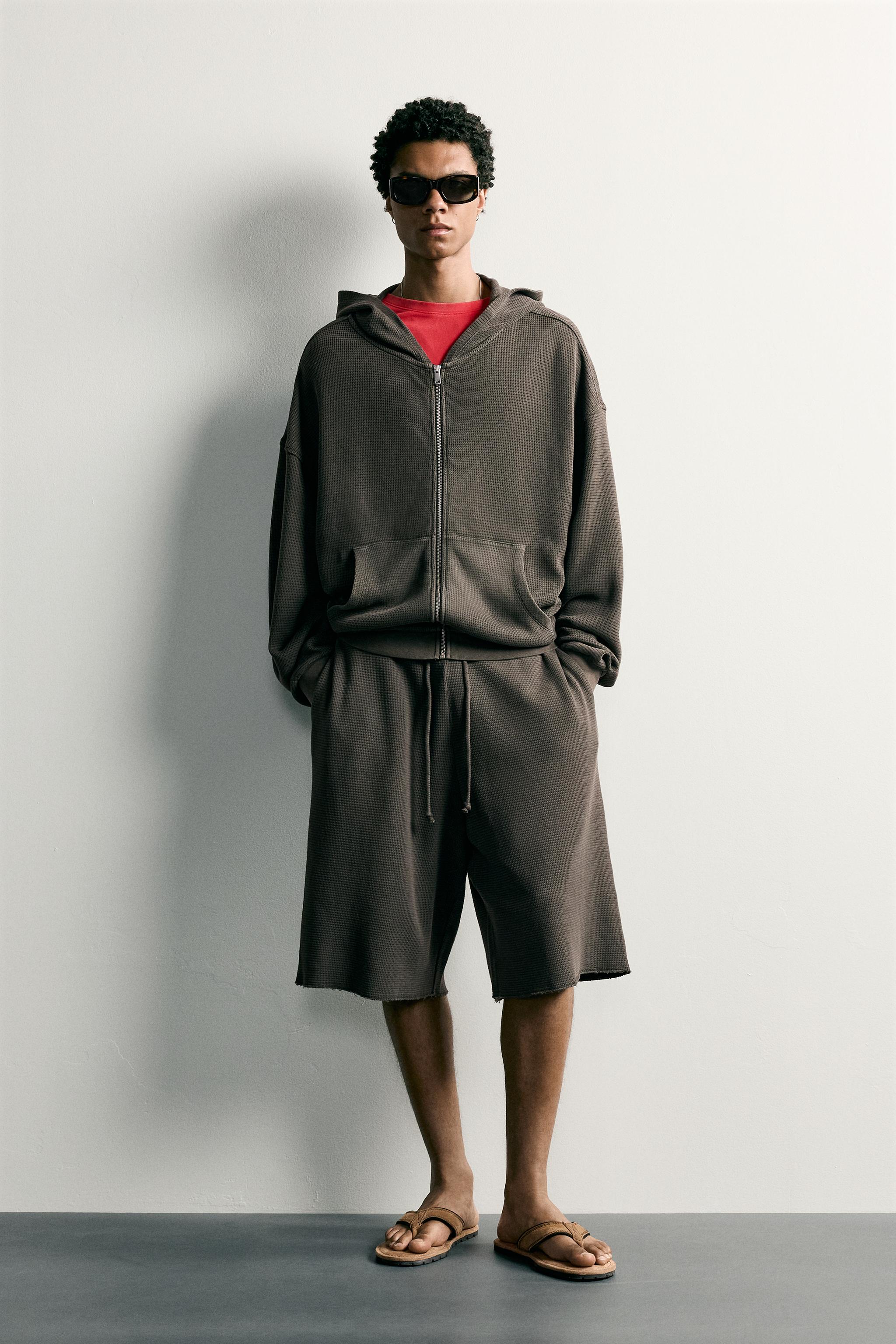 WAFFLE TEXTURE HOODIE TRACK SWEATSHIRT